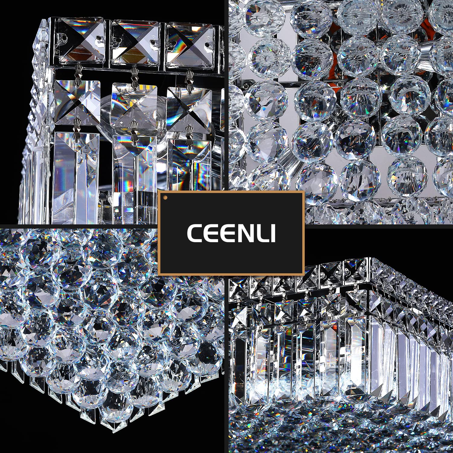 CEENLI 12-Lights Modern Flush Mount Ceiling Light Fixtures,Elegant Crystal Chandelier Pendant Ceiling Lamp for Bedroom,Living Room,Dining Room,Hallway H5.9 x W20 x L20 (Bulbs Not Included) Square