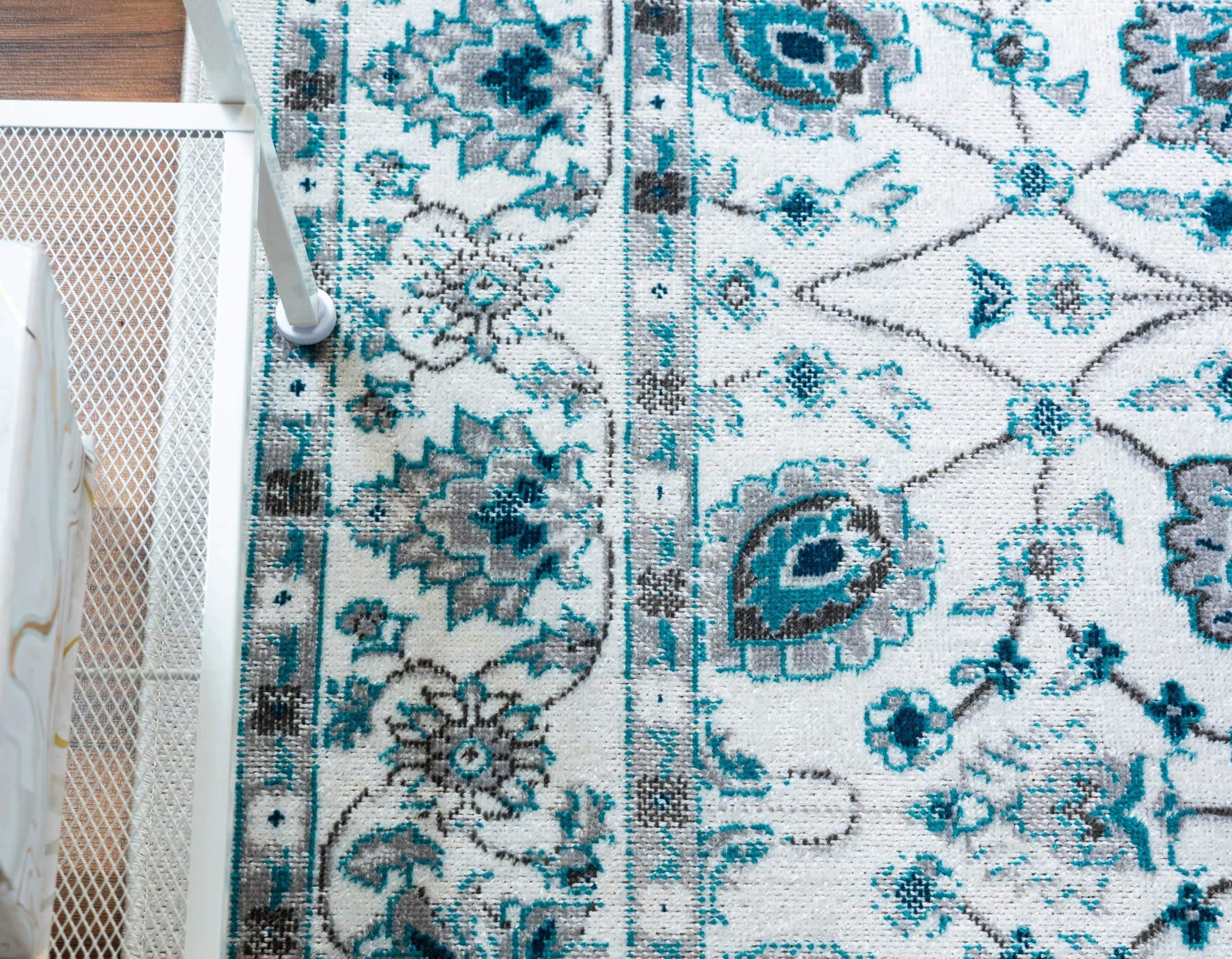 Unique Loom Aarhus Collection Vintage Border Area Rug (10' 0 x 13' 0 Rectangular, Ivory/Teal)