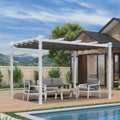 PURPLE LEAF 10' x 13' Outdoor Retractable Pergola Heavy-Duty Aluminum White Pergola with Sun Shade Canopy Patio Modern Shelter for Garden Yard Deck Grape Trellis, Grey
