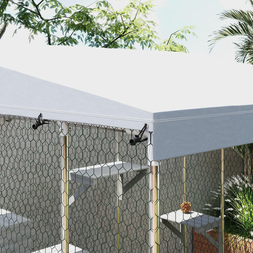 PawHut Catio Outdoor Cat Enclosure, 79" Large Walk-in Cat House with Waterproof Cover, Resting Box, 5 Jumping Platforms, Chicken Run Coop, Rabbit Hutch, Feral Cat Shelter Sloped Roof