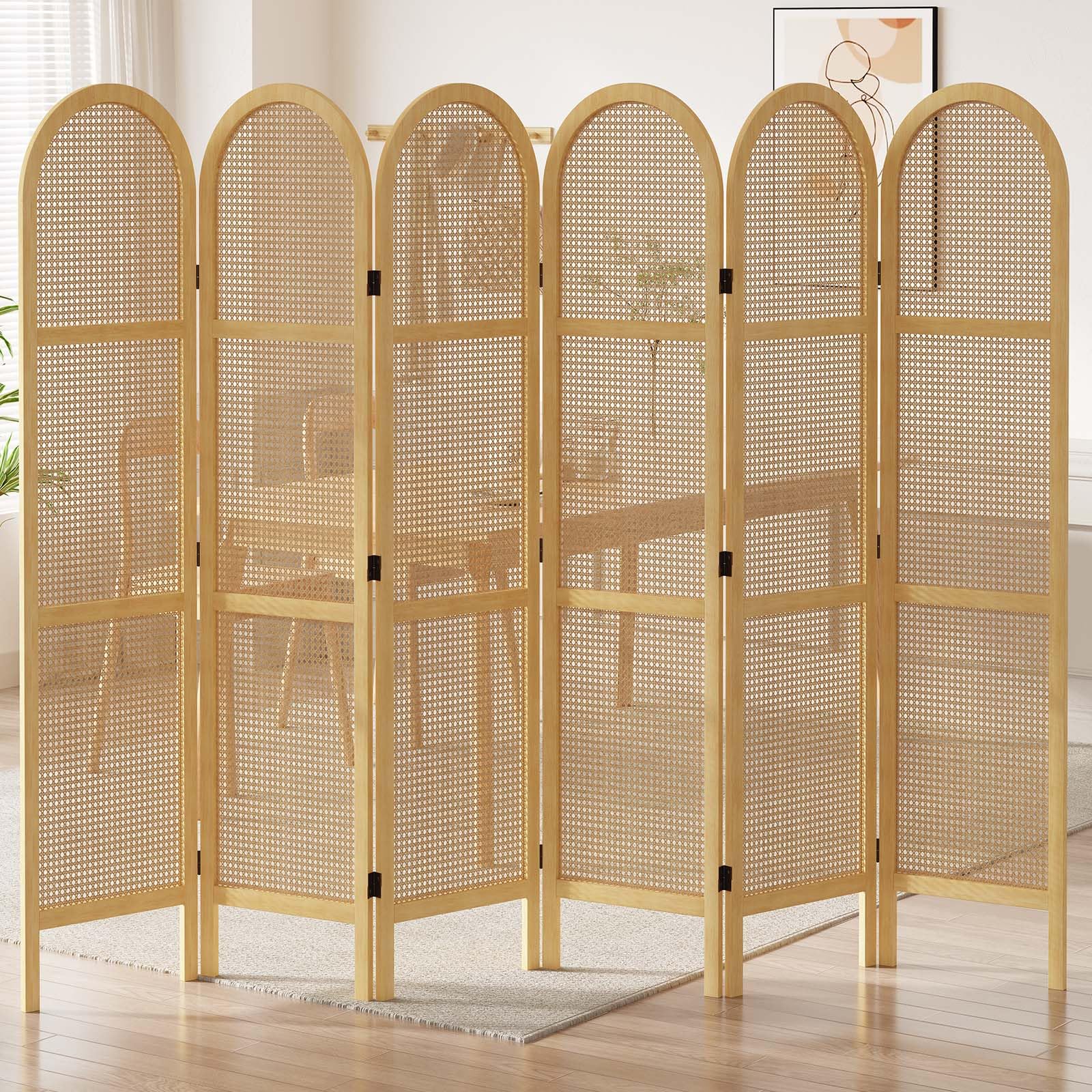 Svimi Room Dividers and Folding Privacy Screens, 5.6 Ft Double Hinged Rattan Partition Freestanding Wall Room Divider for Home - 6 Panels (Natural)