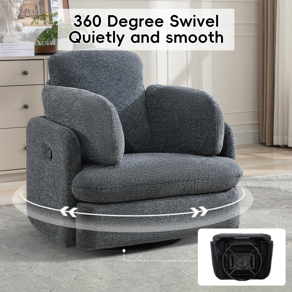 Bonzy Home Manual Recliner Chair, 360°Swivel Rocker Recliner Chair for Adults, Overstuffed Nursery Rocking Reclining Sofa with 2 Pillows and Hidden Storage, Dark Grey
