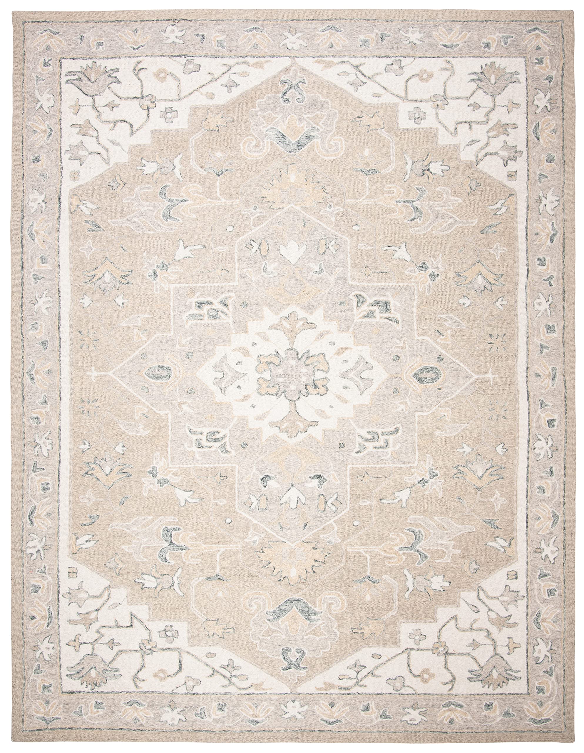 SAFAVIEH Micro-Loop Collection 10' x 14' Light GreyIvory MLP505F Handmade Medallion Premium Wool Living Room Dining Bedroom Area Rug