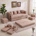 5-in-1 Convertible Sofa Bed Sleeper, 79" Corduroy Floor Couch with 4 Pillows, Boneless Deep Seat Futon Mattress, No Assembly, Modern Lounge Sofa for Living Room, Apartment, Small Spaces, Pink