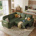 LINSY HOME Sectional Sleeper Sofa with Storage Chaise & USB Charging, Convertible Pull Out Couch Bed Plush Corduroy Modular Sectional Couches for Living Room Apartment (Green)
