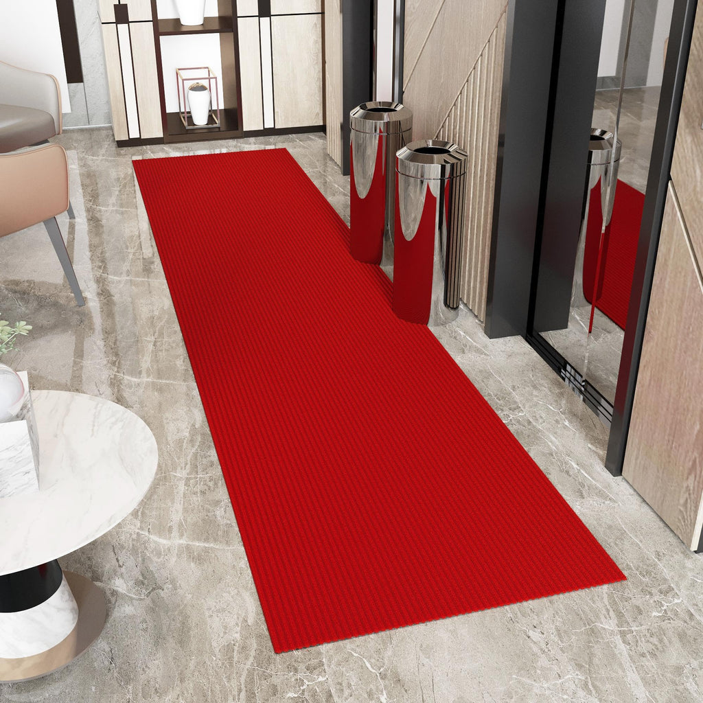 Ottomanson 2'7" x 50' Hallway Runner with Scraper Pile Extra Durable Non-Slip Rug Mat for Indoor & Outdoor Use - Ideal for Kitchen, Entryway, Patio & Garage - High-Traffic Carpet, Red