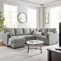 Serta® Emmett 110.2" Convertible Sleeper Sectional, Queen Size, Dreamcoil® Comfort, Reversible Storage Chaise, USB-C and USB-A Power Ports, Woven Fabric, Light Grey