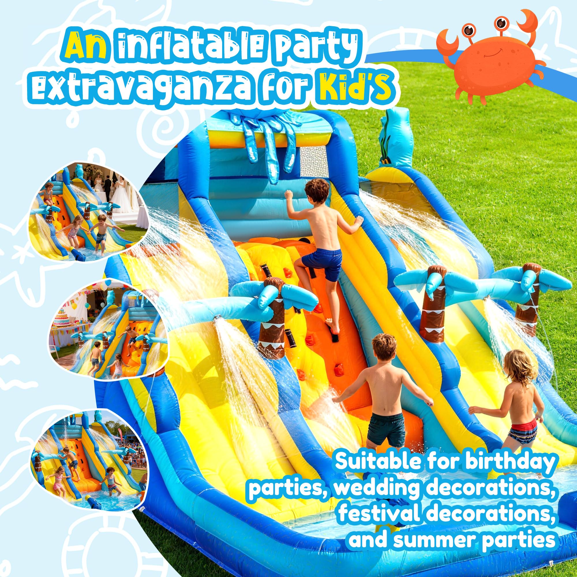 17FT Oxford Inflatable Water Slide Backyard Water Park with Slide & Splash Pool Suitable for Summer Outdoor Entertainment Pool Parties and Family Gatherings（Including -Blower）