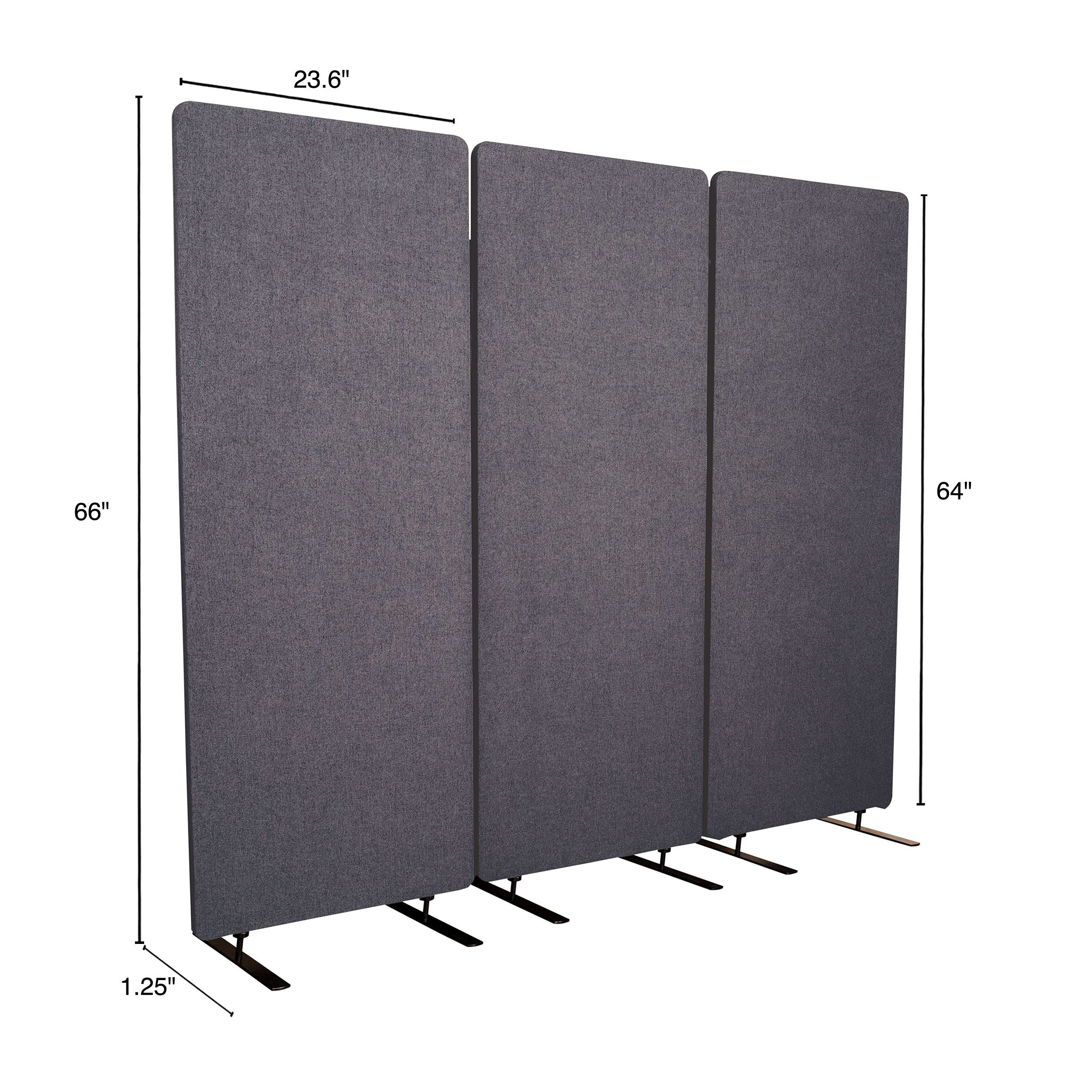 Stand Up Desk Store ReFocus Freestanding Noise Reducing Acoustic Room Wall Divider Office Partition (Ash Grey, 72" x 66", Zippered 3-Pack)