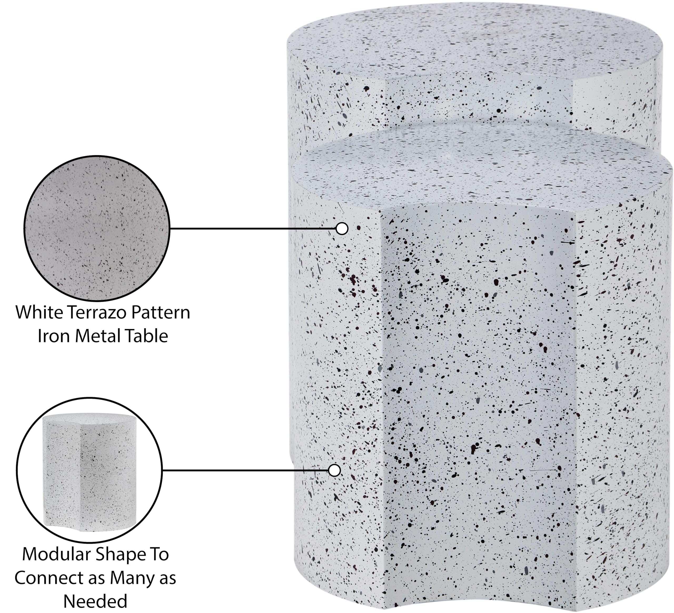 Meridian Furniture 99084White-2C Dimple Collection Modern | Contemporary End Table with White Terrazzo Pattern, Iron Metal, Modular, 28" W x 15.75" D x 18" H, White, Set of 2