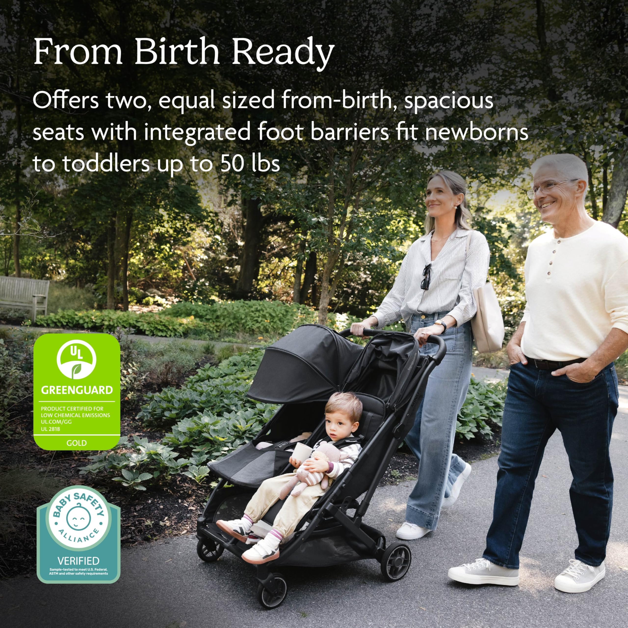 UPPAbaby Minu Duo Side-by-Side Double Stroller - Lightweight + Compact Design for Travel - Easy Fold- From Birth to Toddler - Independent Recline -Greyson(Charcoal Mélange/Carbon Frame/Saddle Leather)