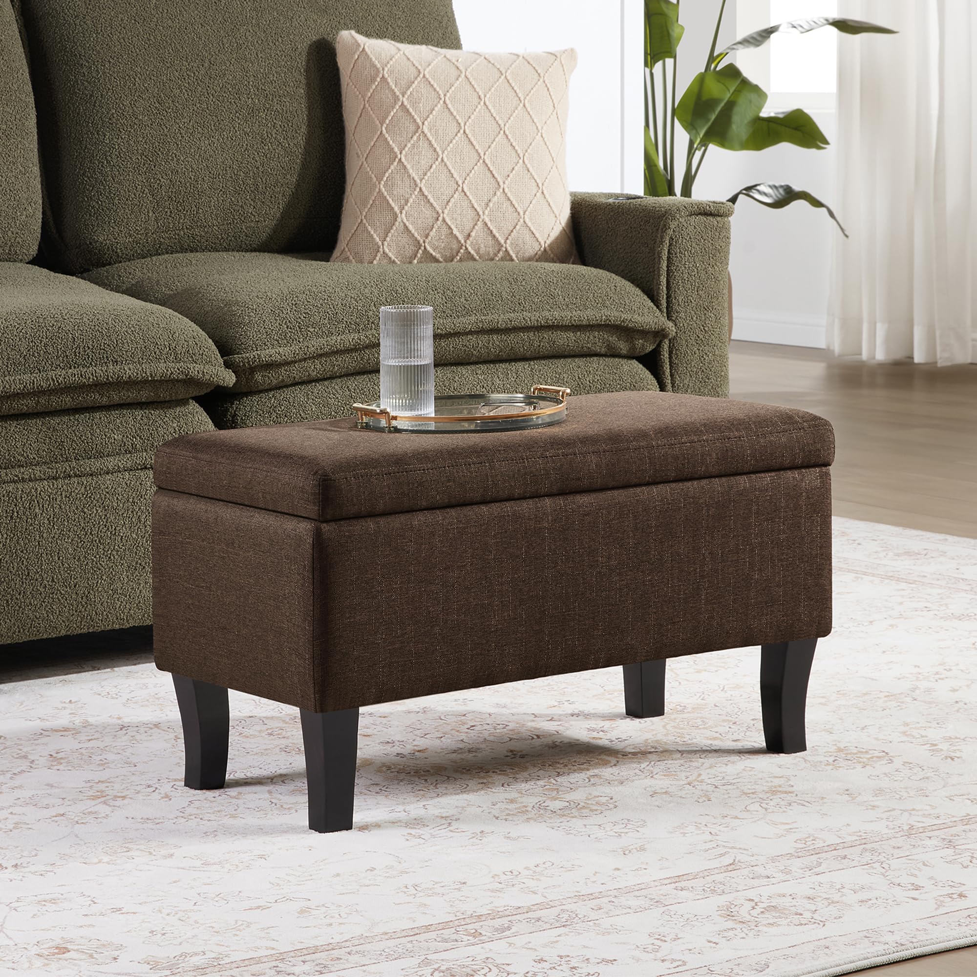 Convenience Concepts Designs4Comfort Winslow Storage Ottoman Bench 32" - Transitional Upholstered Footstool & Seat, for Living Room, Entryway, Hallway, & Bedroom, Medium Brown Fabric