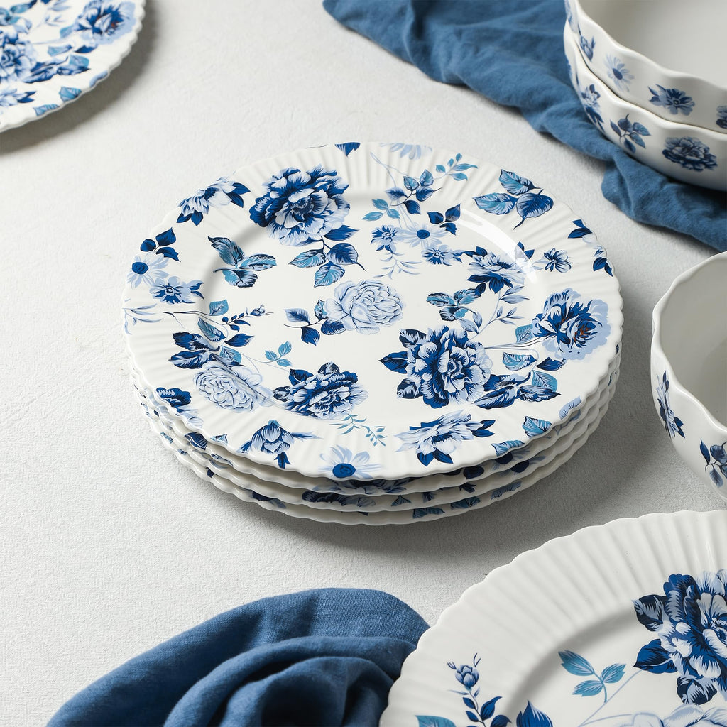 Stone Lain Fiore 24-Piece Dinnerware Set New Bone China, Blue
