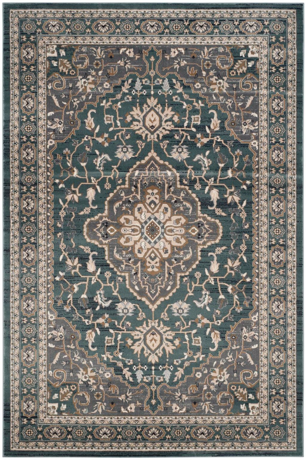 SAFAVIEH Lyndhurst Collection Area Rug - 9' x 12', Teal & Grey, Traditional Oriental Design, Non-Shedding & Easy Care, Ideal for High Traffic Areas in Living Room, Bedroom (LNH338A)