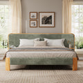Christopher Knight Home Lana Boucle Upholstered King Bed Frame and Headboard, King Size Bed Frame with Built-in Floating Shelves, Metal + Wooden Slats Support, No Box Spring Needed, Green + Natural