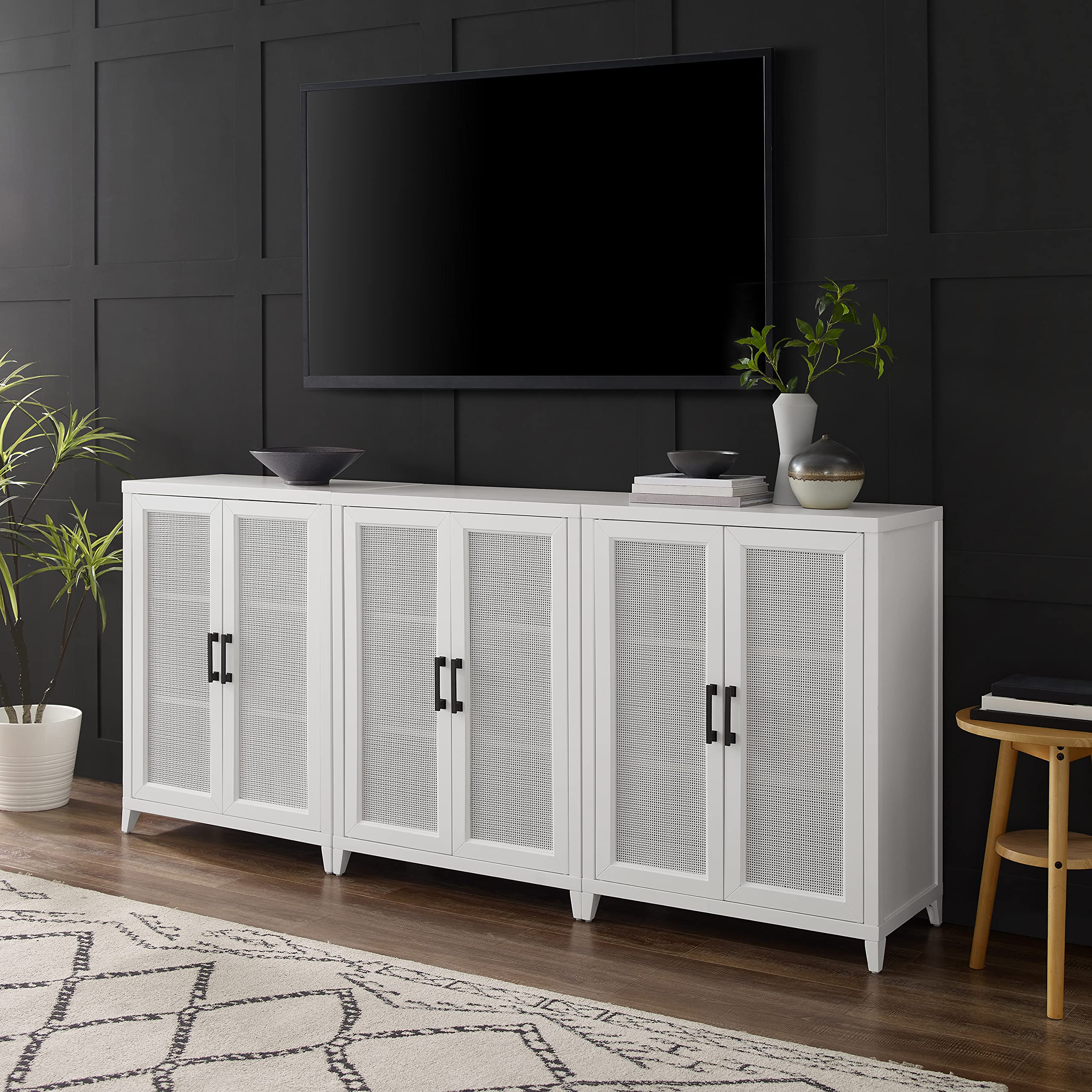 Crosley Furniture Milo 2-Piece Entertainment Center TV Stand, Media Console, Vinyl Record Storage, White