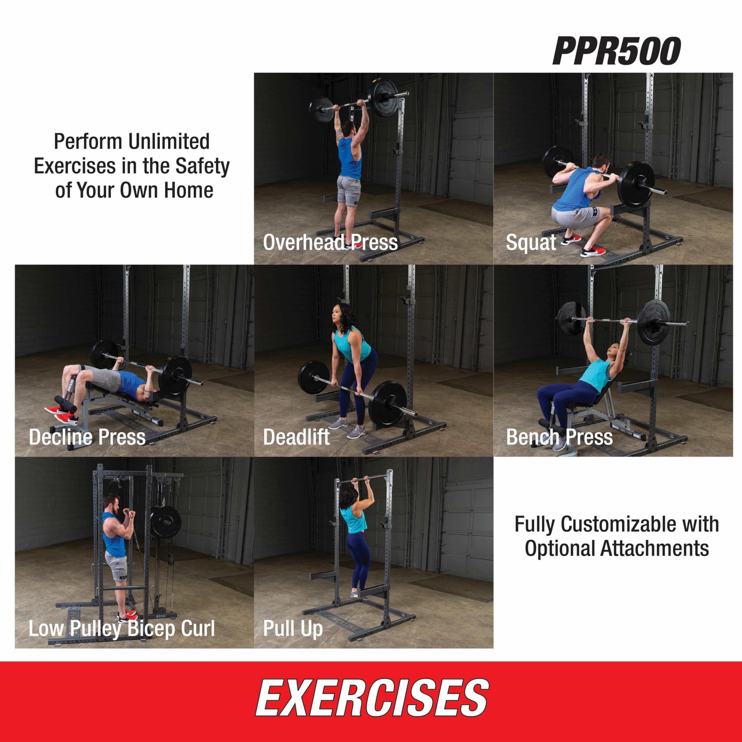 Body-Solid Powerline (PPR500) Half Rack - Compact Power Cage with J-Cups & Safety Spotter Arms for Home Gym Strength Training
