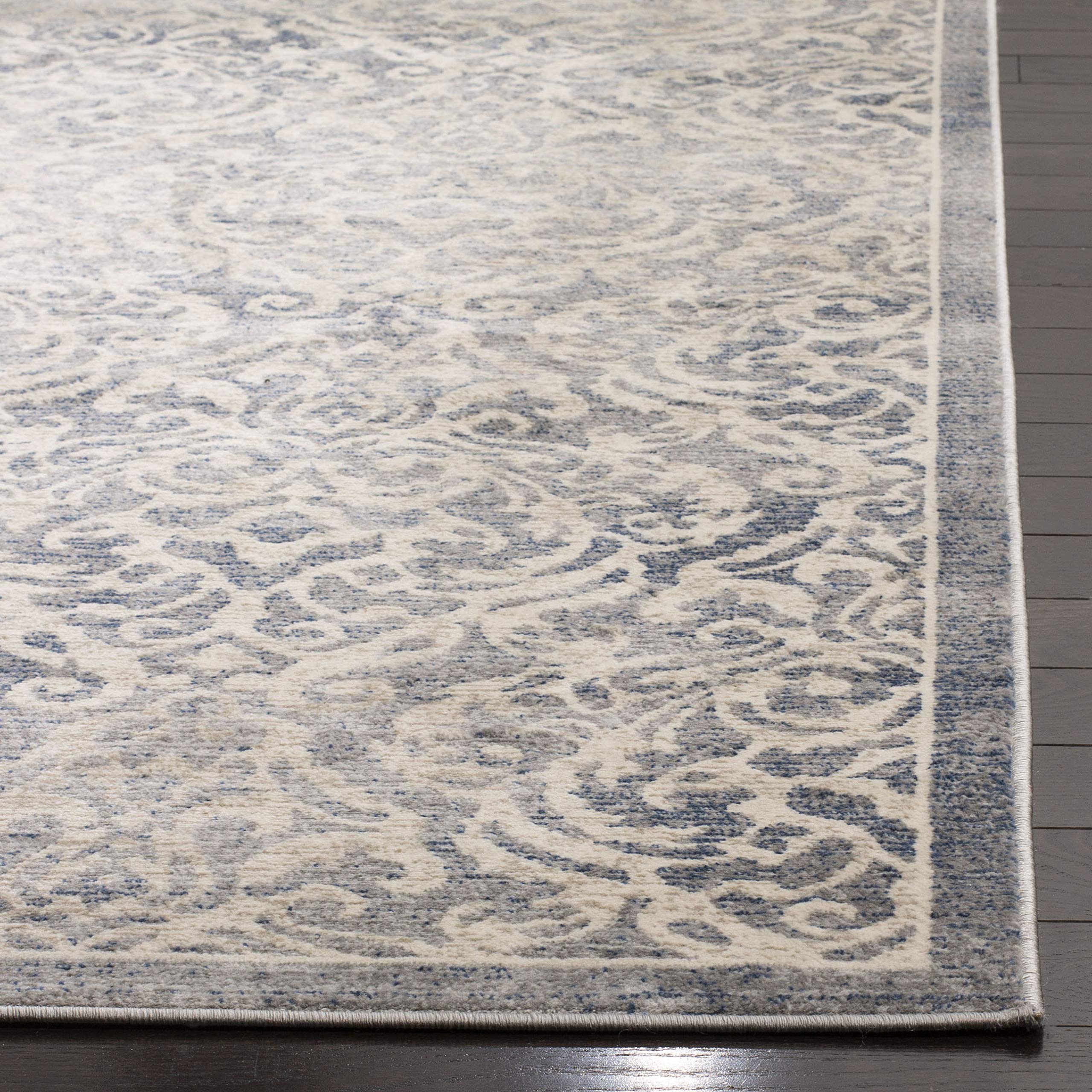 SAFAVIEH Brentwood Collection Area Rug - 10' x 13', Light Grey & Blue, Damask Design, Non-Shedding & Easy Care, Ideal for High Traffic Areas in Living Room, Bedroom (BNT810G)