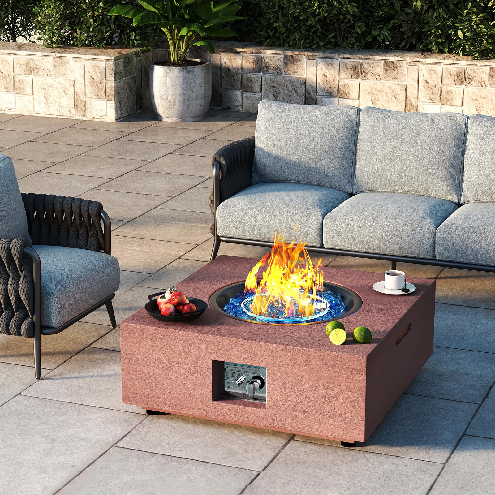 Jocoevol 28 Inch Fire Pit Table Propane Fire Pit 40,000btu Gas Fire Pits for Outdoor Outside Patio with Burner Lid, Glass Rocks