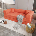 KEIKI Convertible Futon Floor Sofa Bed with Pillows, Corduroy Foldable Sleeper Couch for Living Room & Bedroom, Tangerine