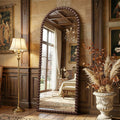 Antok 71" x 28" Arched Full Length Mirror, Antique Beaded Frame Floor Standing or Wall Mounted Mirror with Stand for Bedroom, Entryway, Brown, Luxury Style