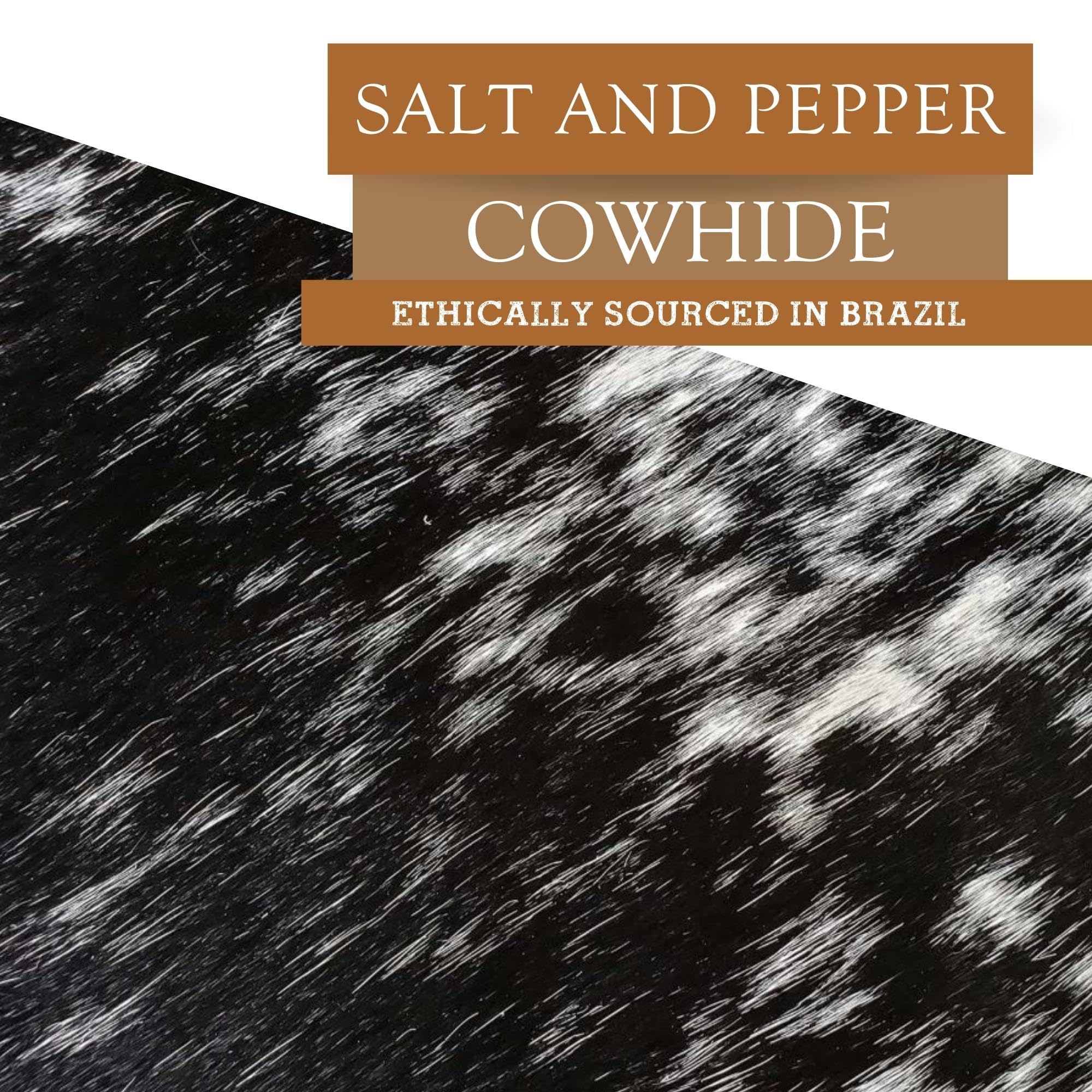 Sunshine Cowhides 100% Genuine Salt and Pepper Tricolor Cowhide Rug - Modern Style Animal Skin Rug & Floor Carpet for Living Room, Bedroom, Kitchen & More - Large (6x6-7ft)