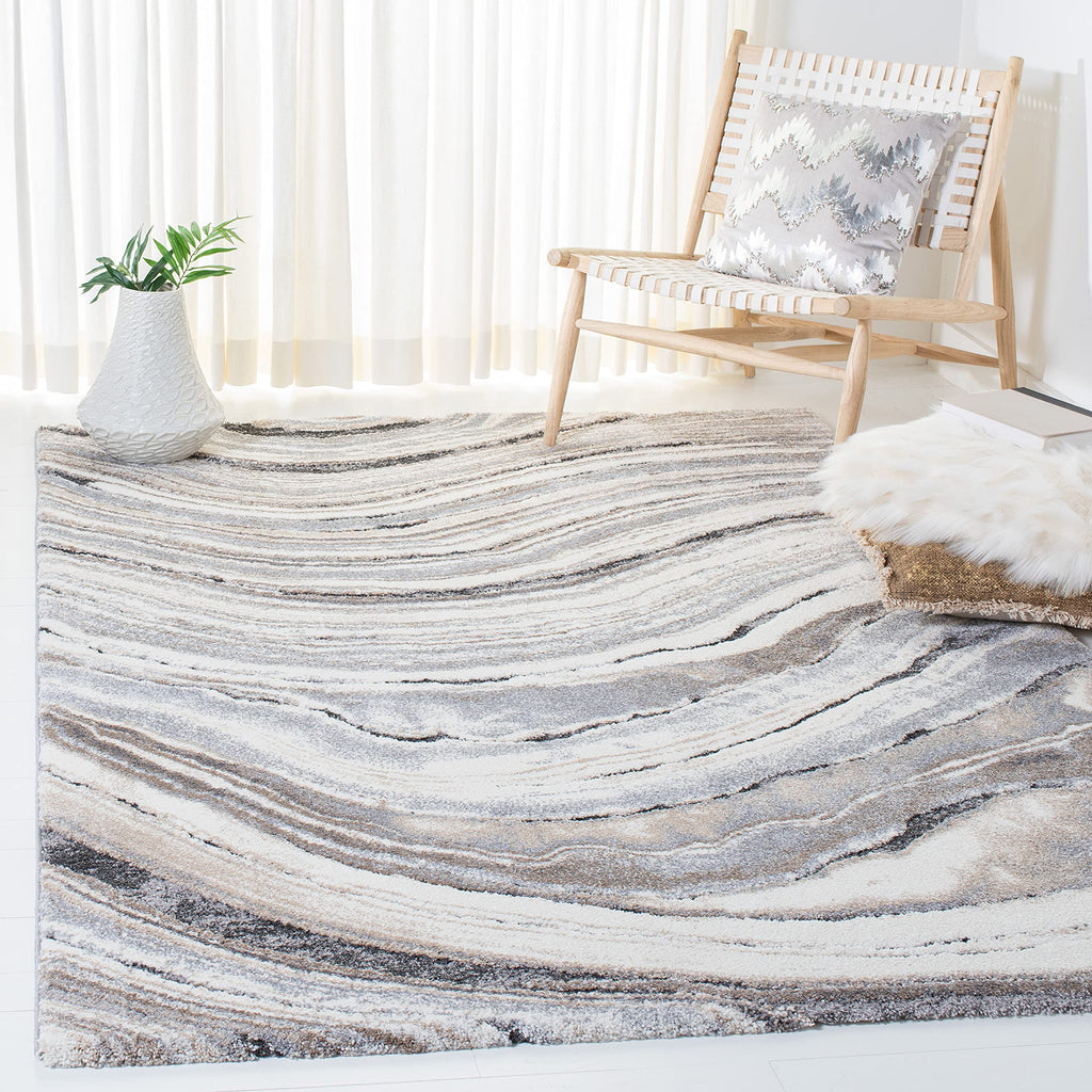 SAFAVIEH Cyrus Shag Collection Area Rug - 9' x 12', Ivory & Grey, Modern Abstract Design, Non-Shedding & Easy Care, 0.8-inch Thick Ideal for High Traffic Areas in Living Room, Bedroom (CYR124A)