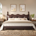 Christopher Knight Home Calka Classic King Bed Frame and Headboard, PU Leather Upholstered King Size Bed Frame with Tufted Design, Wooden Slats Support, No Box Spring Needed Bedframe, Dark Brown