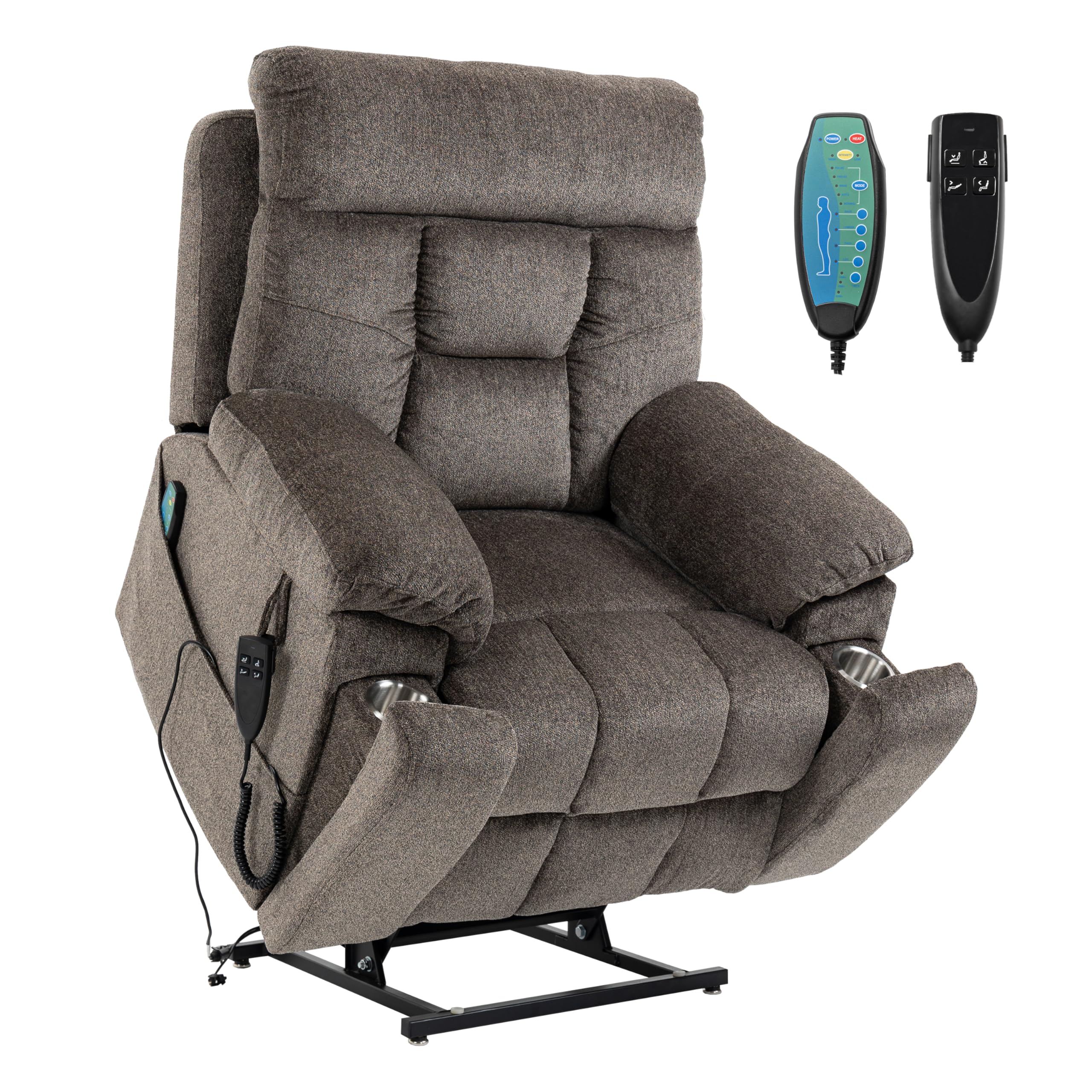 JIKFRIMA Dual Motor Power Lift Recliner Chair with Massage Heating for Adults Elderly, Electric Lift Chairs Lay Flat Recliners, Infinite Position, 2 Hidden Cup Holders
