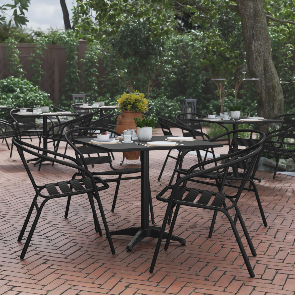 Flash Furniture TLH-ALUM-32SQ-017BK4-GG Lila 31.5'' Square Aluminum Indoor-Outdoor Table Set with 4 Slat Back Chairs, Black