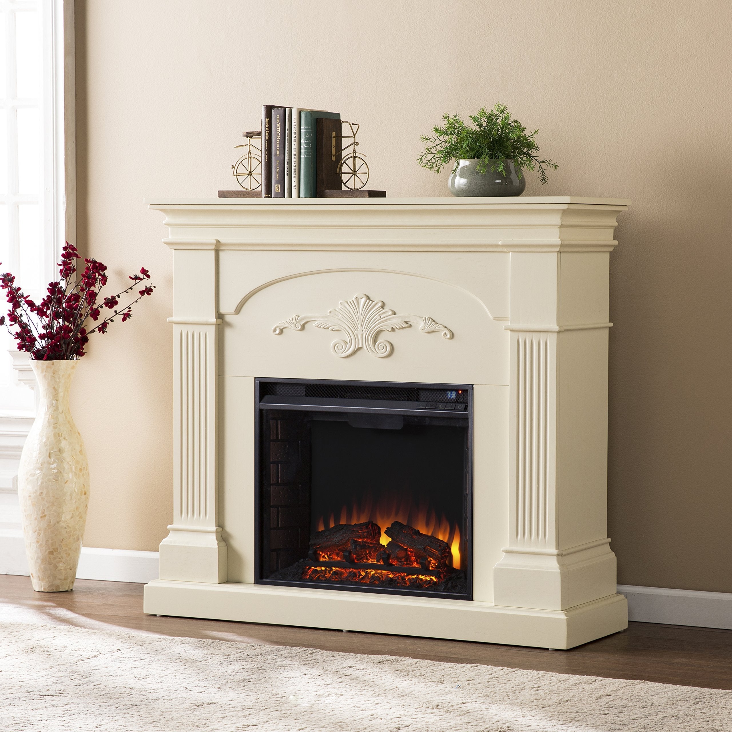 SEI Furniture - Sicilian Harvest Electric Fireplace - Ivory - Transitional Design, Ideal for Living Room, Bedroom (FE9275)