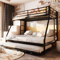 SUNLEI Twin Over Full Bunk Beds with Trundle, Heavy Duty Metal Triple Bunk Bed Frame, 3 Beds Space Saving Bunk Bed with Guardrails & Ladder, No Box Spring Needed, for Kids Teens Adults Bedroom, Black