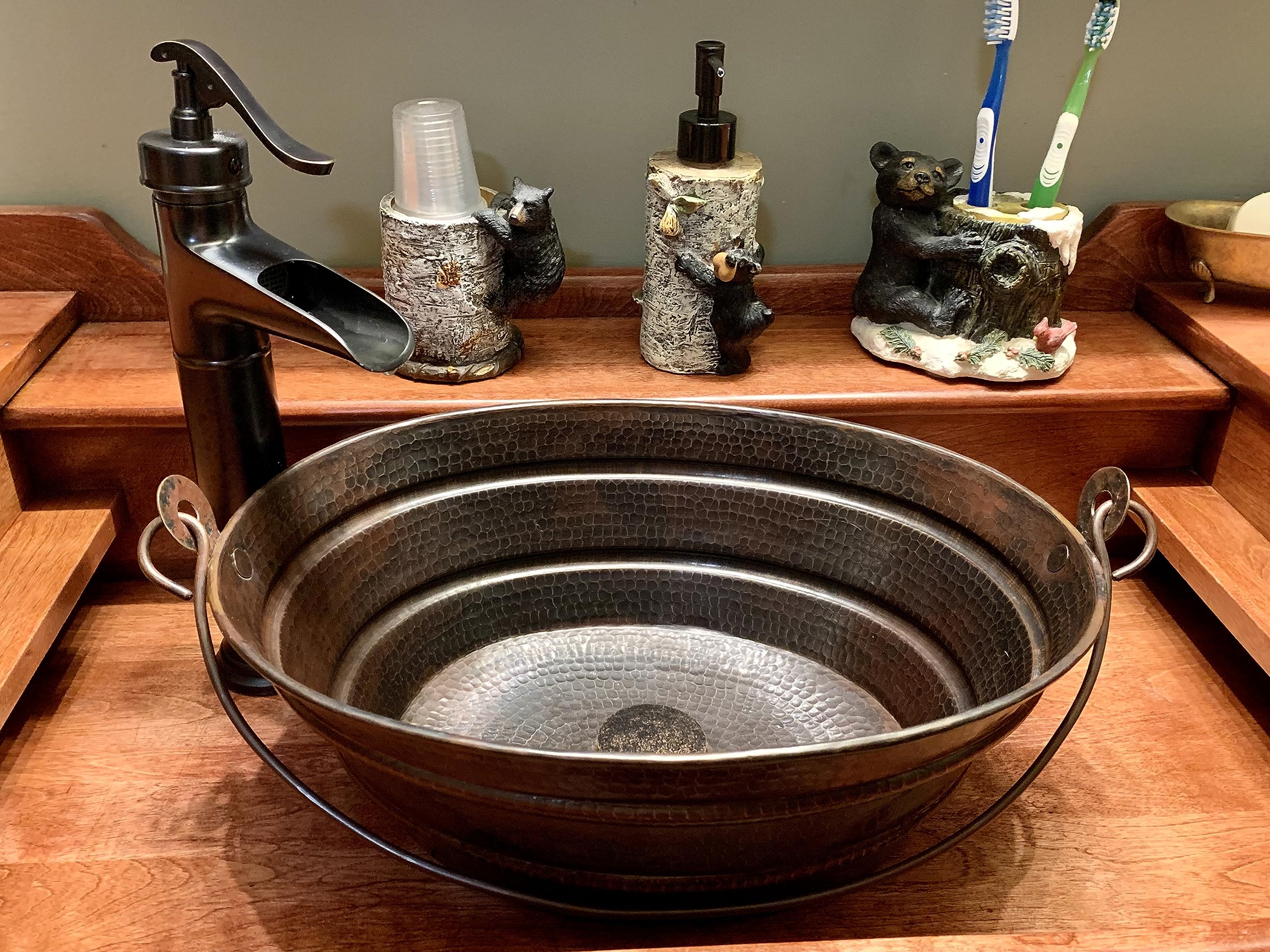 Simply Copper 16" Oval Copper BUCKET Vessel Sink with 13" ORB Faucet and Daisy Drain
