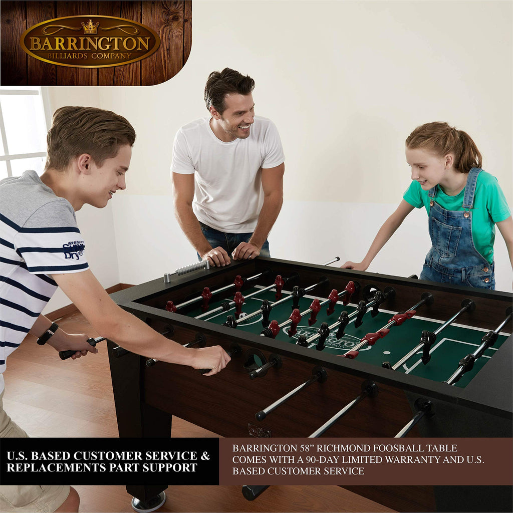 Barrington 58” Richmond Foosball Table Competition Size, Durable and Stylish with Tabletop Sports Soccer Balls, Perfect for Family Game Rooms