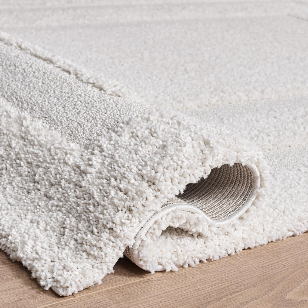 SAFAVIEH Area Rug 8x10 - Florida Shag Collection - Large - Creme & Creme, Border Design, Non-Shedding & Easy Cleaning, Plush Thick Pile, Ideal for Living Room, Bedroom, Dining Space (SG454-1111)