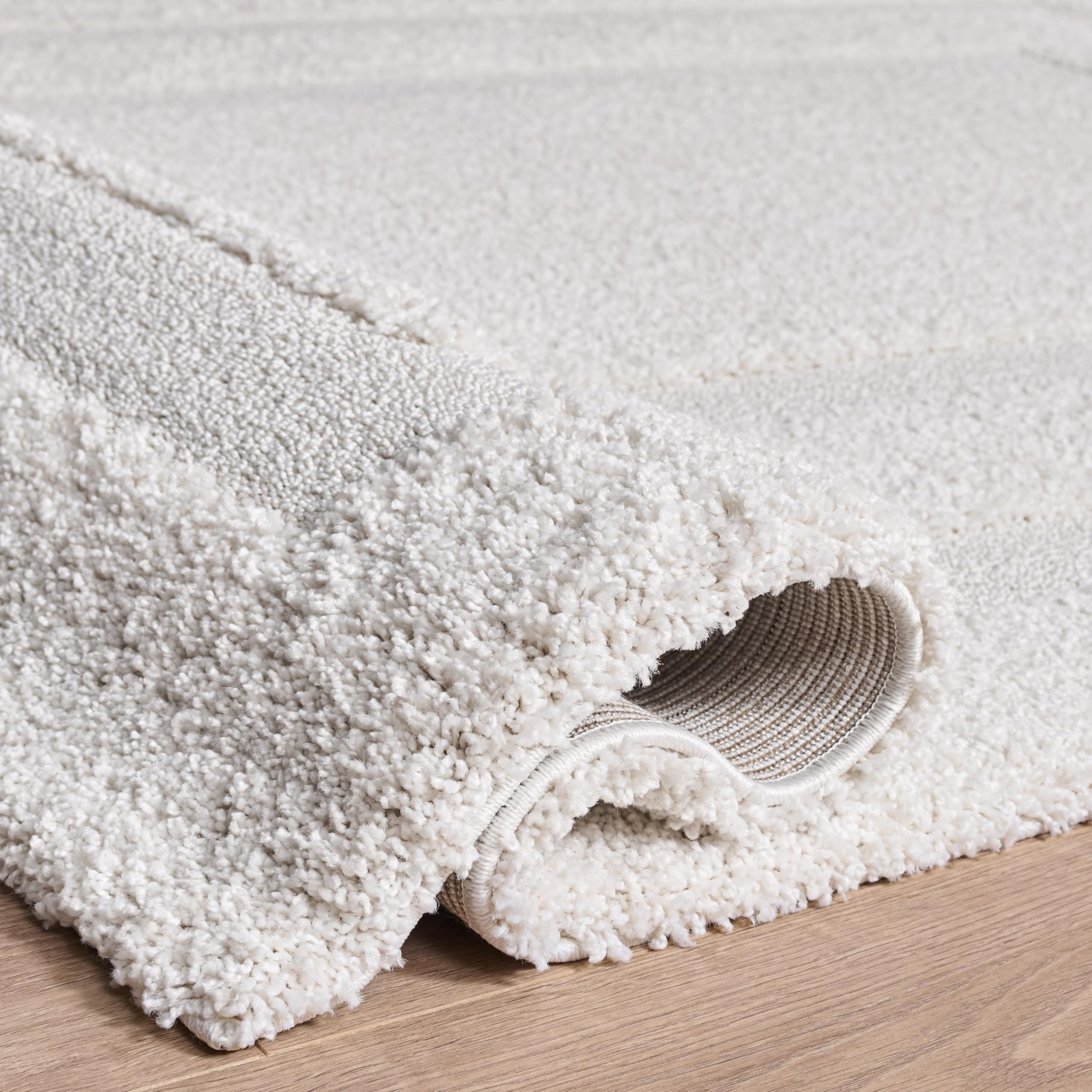SAFAVIEH Area Rug 8x10 - Florida Shag Collection - Large - Creme & Creme, Border Design, Non-Shedding & Easy Cleaning, Plush Thick Pile, Ideal for Living Room, Bedroom, Dining Space (SG454-1111)
