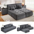 DWVO Queen Size Sofa Bed, 5-in-1 Multi-functional Convertible Sleeper Sofa with 2 Storage Cabinet Nightstand & USB Ports, 100" Sectional Sofa Couch with 2 Comfy Pillows for Living Room Apartment, Grey