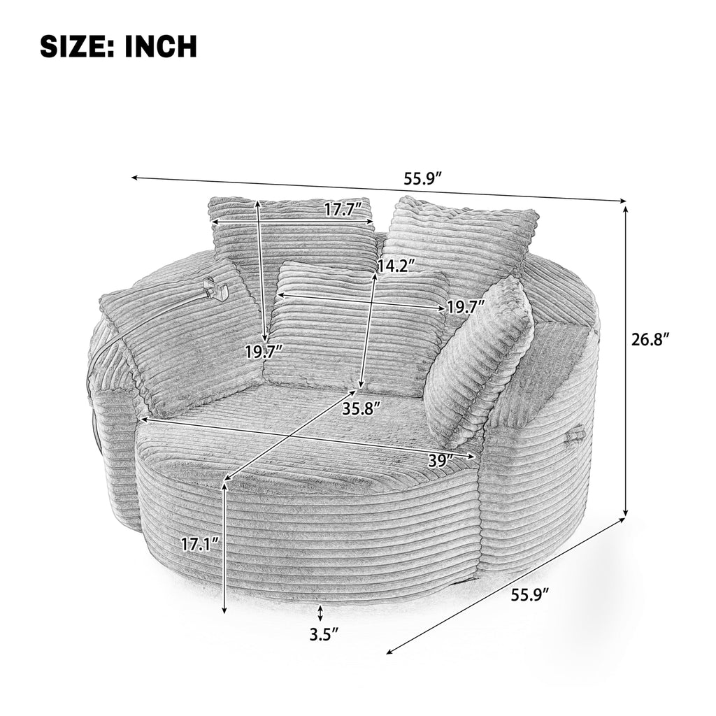 ERYE 360° Swivel Accent Barrel Chair Round Sofa Chaise with 5 Pillows and Adjustable Phone Holder, Modern Round Lazy Armchair for Living Room, Bedroom, Office and Hotel