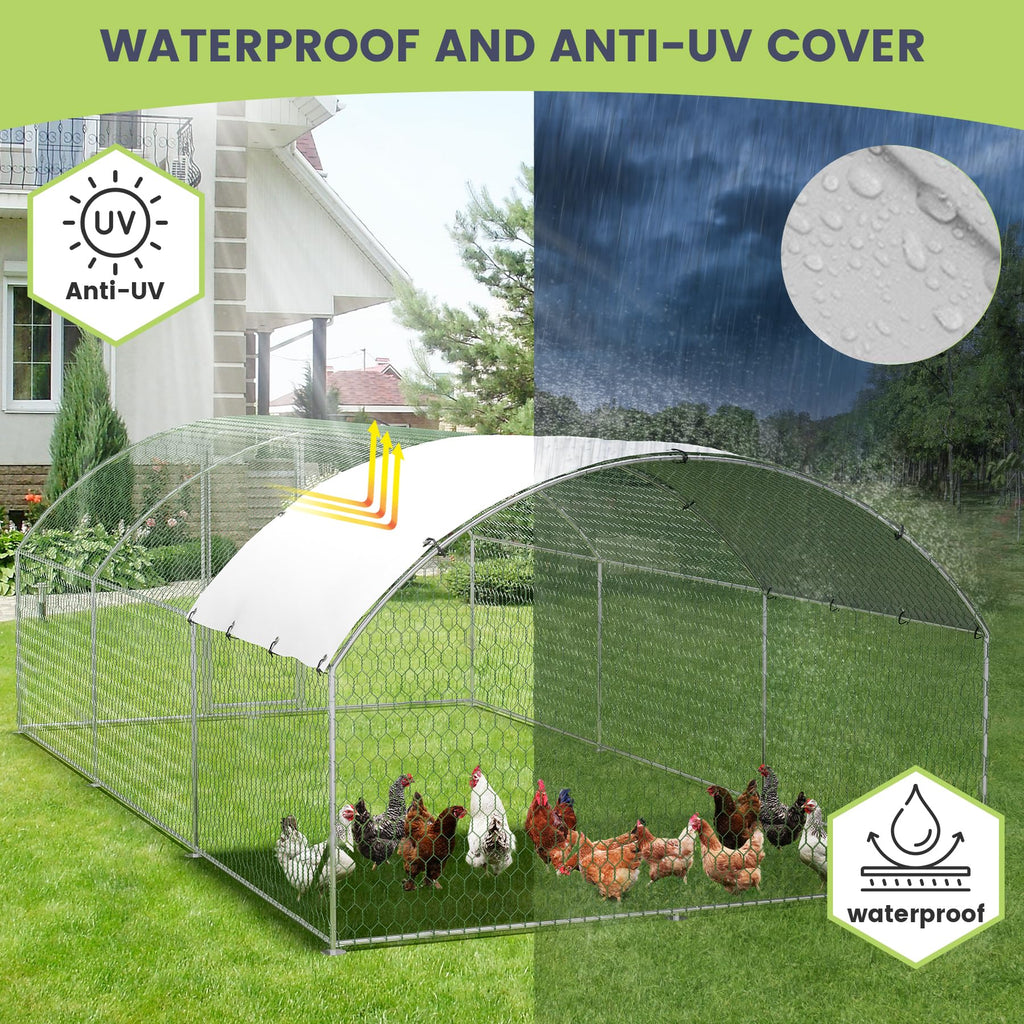 9.8'x13.1'x6.5' Large Metal Chicken Coop Walk-in Poultry Cage, Outdoor with Waterproof Anti-UV Cover & Galvanized Frame, Chicken Run for Backyard Farm, Ducks, Rabbits