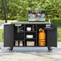 Merax 55.5" Outdoor Kitchen Island, Metal Grill Cart Table with 304 Stainless Steel Sink, Outdoor Bar Cart Sink Station with 4 Lockable Wheels for Pizza Prep & BBQ, Black