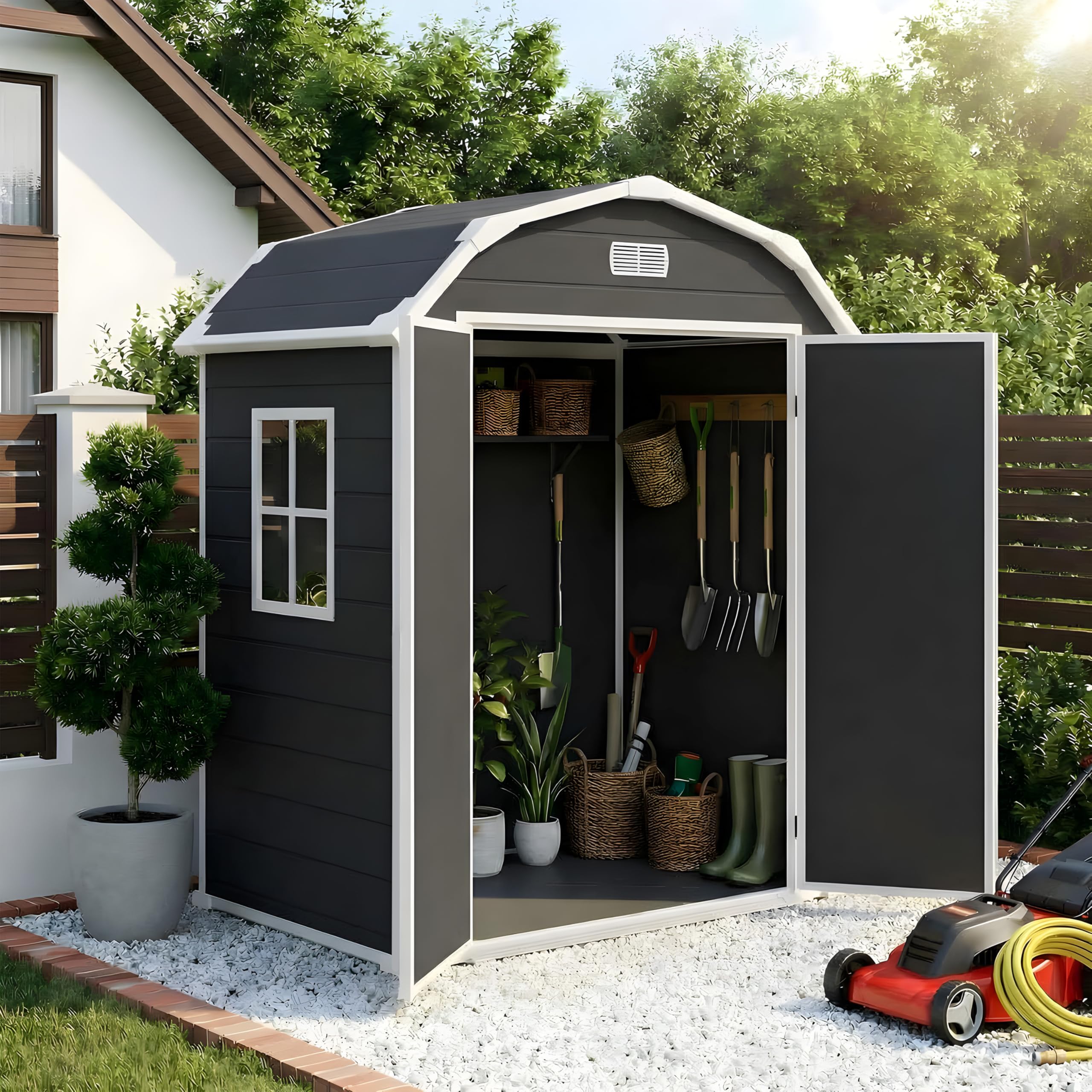 Shed, 6x4.5 ft Resin Storage Shed for Backyard, Durable All-Weather Storage and Sheds & Outdoor Storage, Large Outdoor Storage Box Style Outdoor Shed, Garden Resin Building, Black