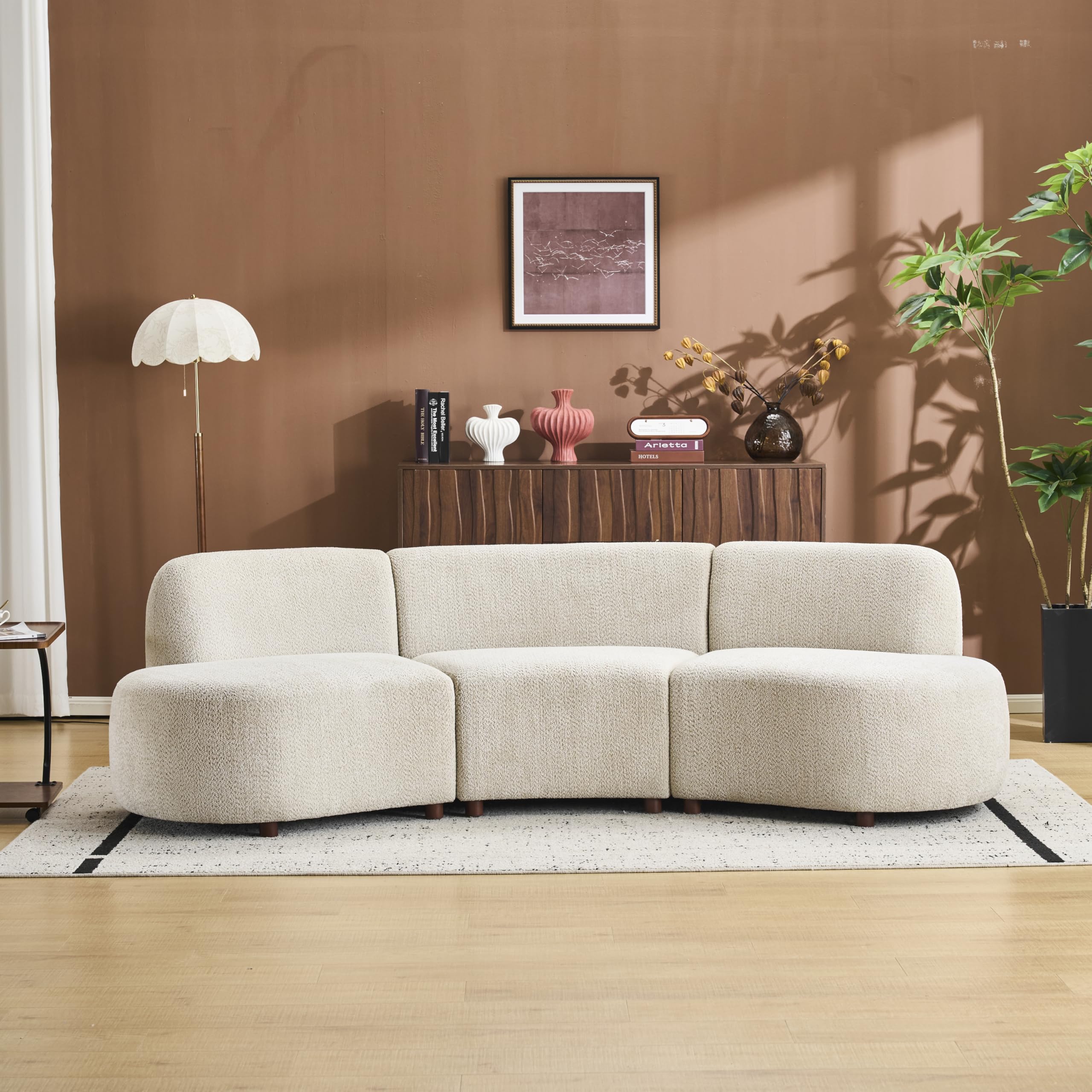 Merax 100.7" Curved Cloud Sectional Sofa Set, 5-Seat Modern Boucle Couch with Wooden Frame, Comfy Curved Cloud Couch for Living Room, Cozy Leisure Upholstered Couches, Easy Assembly, Beige