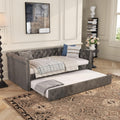 Christopher Knight Home Upholstered Daybed with Trundle, Twin Size Trundle Sofa Bed, Couch Bed with Backrest and Curved Armrests, No Box Spring Needed, for Living Room, Bedroom and Guest Room, Grey