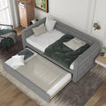 GDFStudio Twin Upholstered Daybed with Trundle, Fabric Daybed Frame with Padded Back and Sides, Pull-Out Sofa Bed for Living Room Bedroom Guest Room, Gray