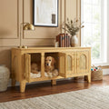 Christopher Knight Home Concun Large Dog Crate Furniture with Breathable Rattan Doors, Rubber Wood Kennel Indoor, Heavy Duty Dog Crate, Multifunctional 2-in-1 Living Room Storage Cabinet, Natural