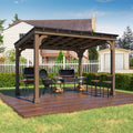 Yardenaler 10 x 12 FT Outdoor Wooden Grill Gazebo with 5.5" Width Wood Posts, Rainwater Drainage, BBQ Gazebo with Sloping Metal Roof for Barbecue, Backyard, Garden, Light Mocha Brown