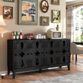 KEIKI 60.5'' Buffet Cabinet with Storage, Farmhouse Fluted Sideboard with Geometric Pattern & Adjustable Shelves, Mid Century Modern TV Stand for Living Room Kitchen Dining Room Entryway, Black