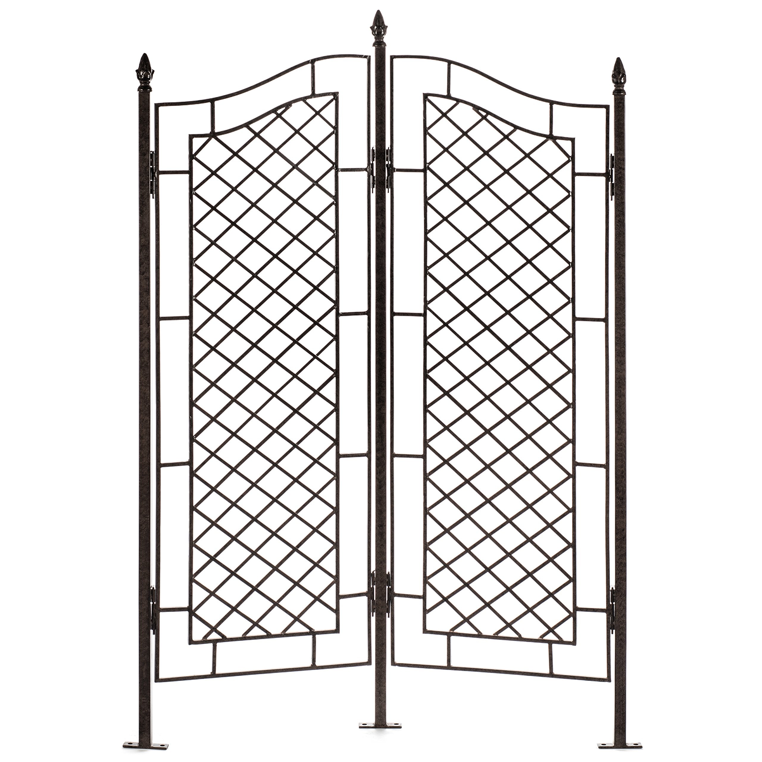 H Potter Large 2-Panel Garden Trellis 72" Installed Height, 75 lb Heavy Iron Privacy Screen, Freestanding Metal Outdoor Landscape Structure GAR573