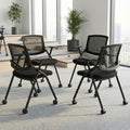 BROBRIYO Folding Chair with Wheels and Paddle, Ergonomic Mesh Back and Arms for Office, Meetings, Conferences, Receptions, Training Rooms & Folding Office Chairs - Black 100 Pack