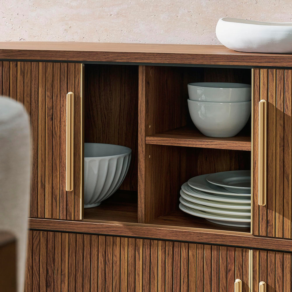 Radcliffe 63" Inch Curved Fluted Sideboard Buffet Cabinet in Walnu